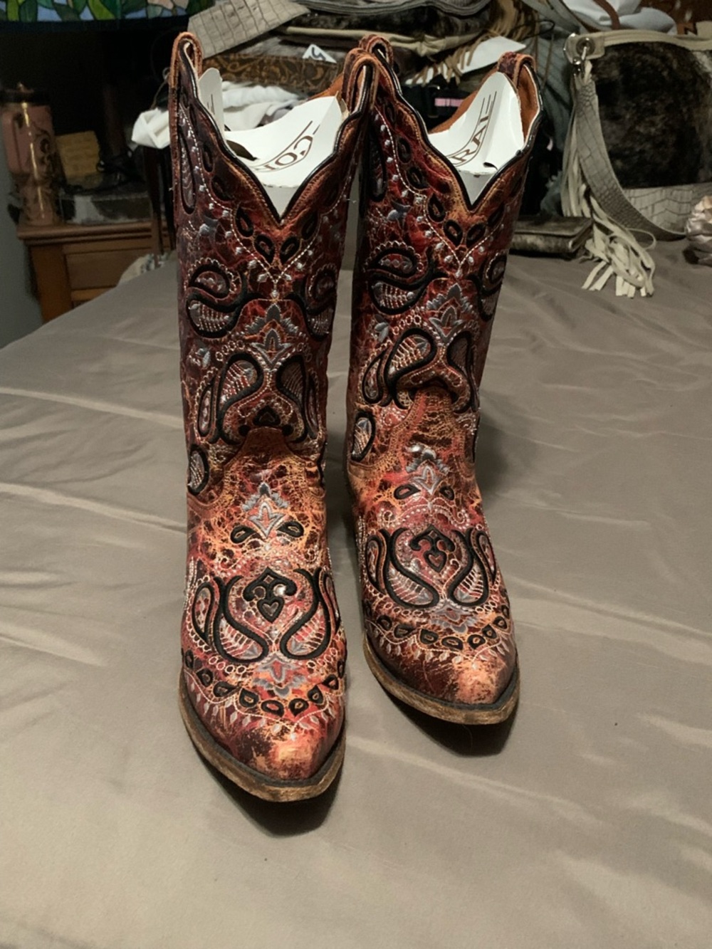 Dan Post Red-Brown Embossed Paisley Western Boots